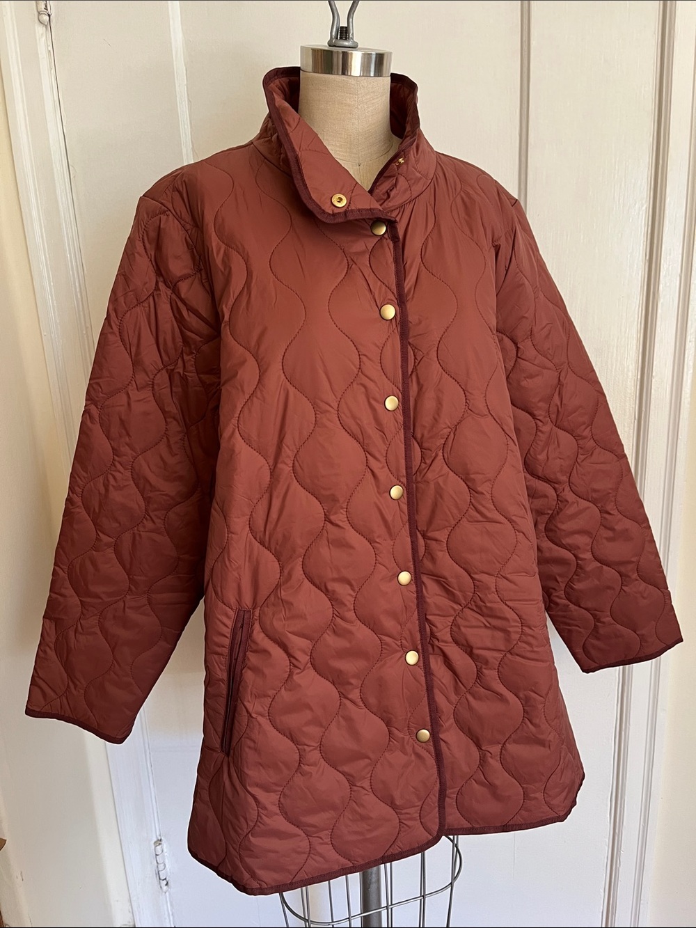 New Coldwater Creek WanderLite Quilted Jacket Rust Snap-Front Puffer Jacket